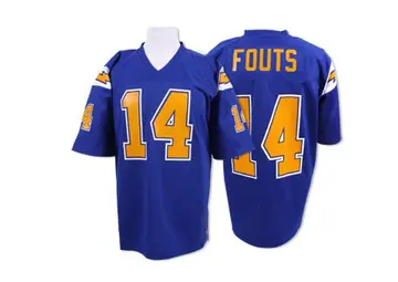 Men's Dan Fouts Los Angeles Chargers Authentic Blue Mitchell And Ness Electric With 50TH Patch Throwback Jersey