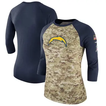 Women's Los Angeles Chargers Legend Camo/Navy Salute to Service 2017 Three-Quarter Raglan Sleeve T-Shirt